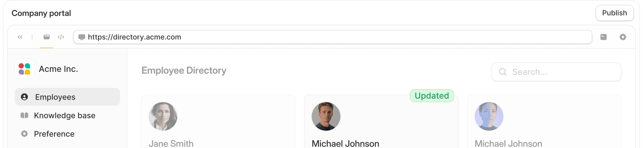 A company portal built in Zite, open in the editor