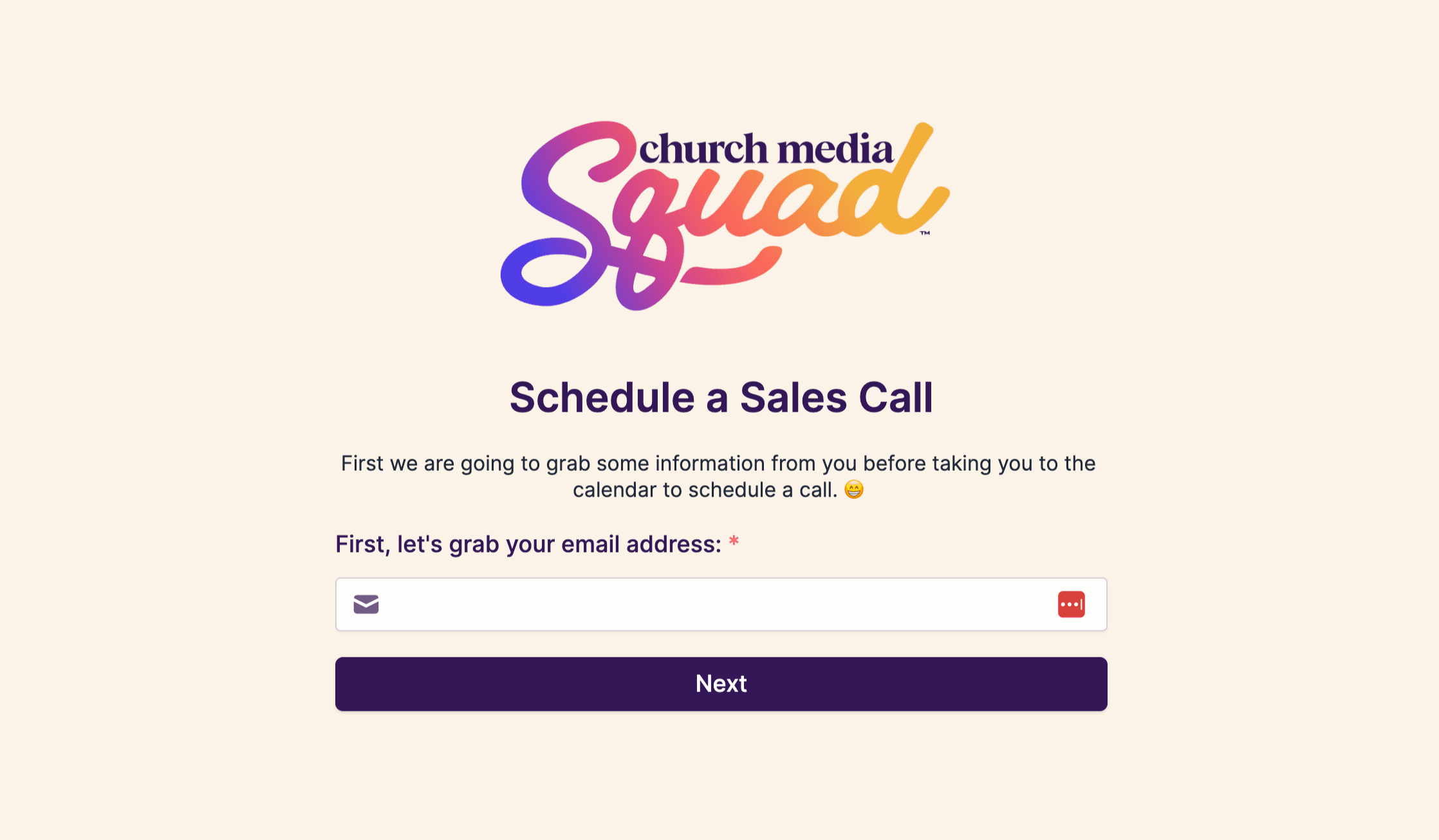 Church Media Squad sales call scheduling form built with Fillout by Zite