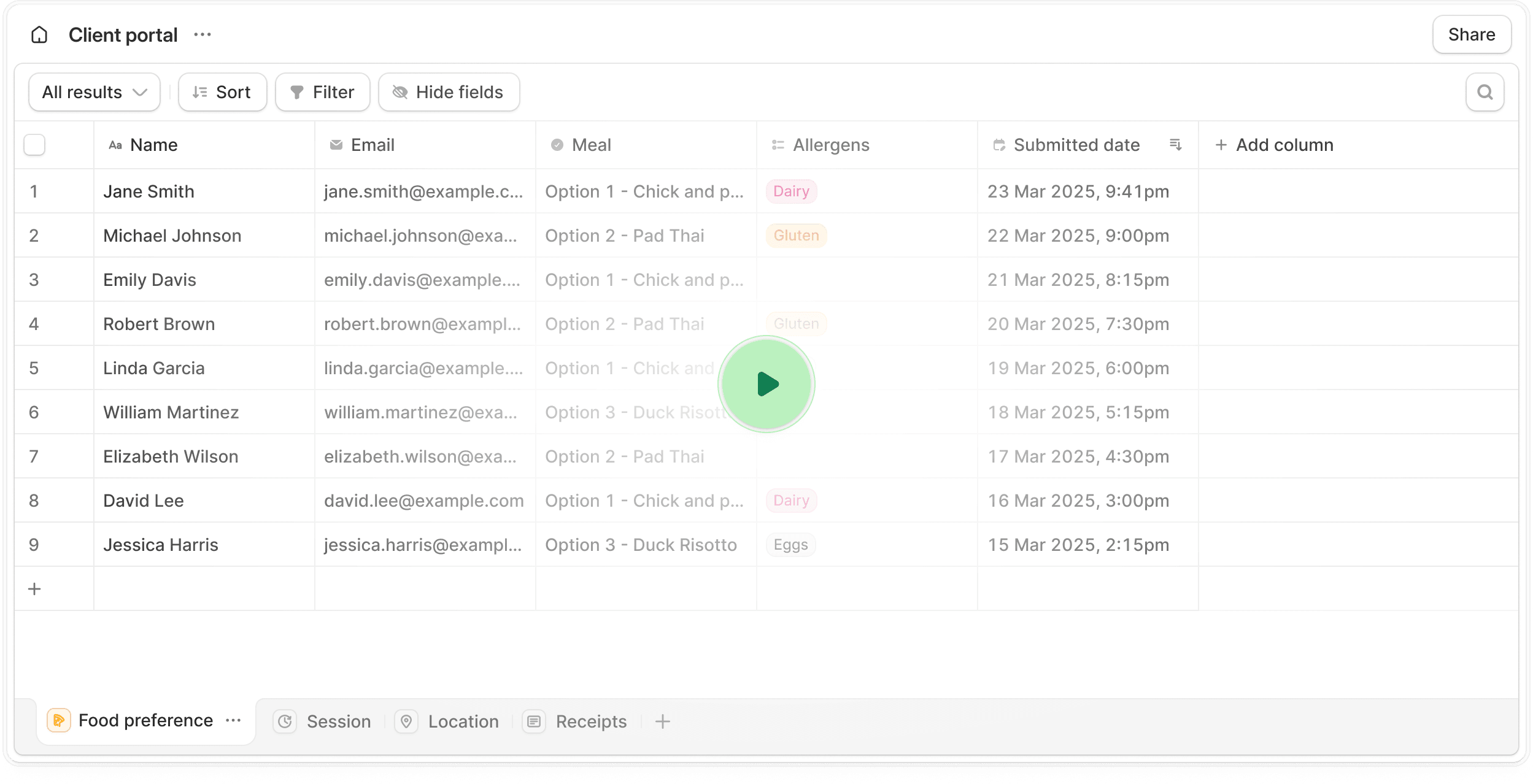 Client portal database preview