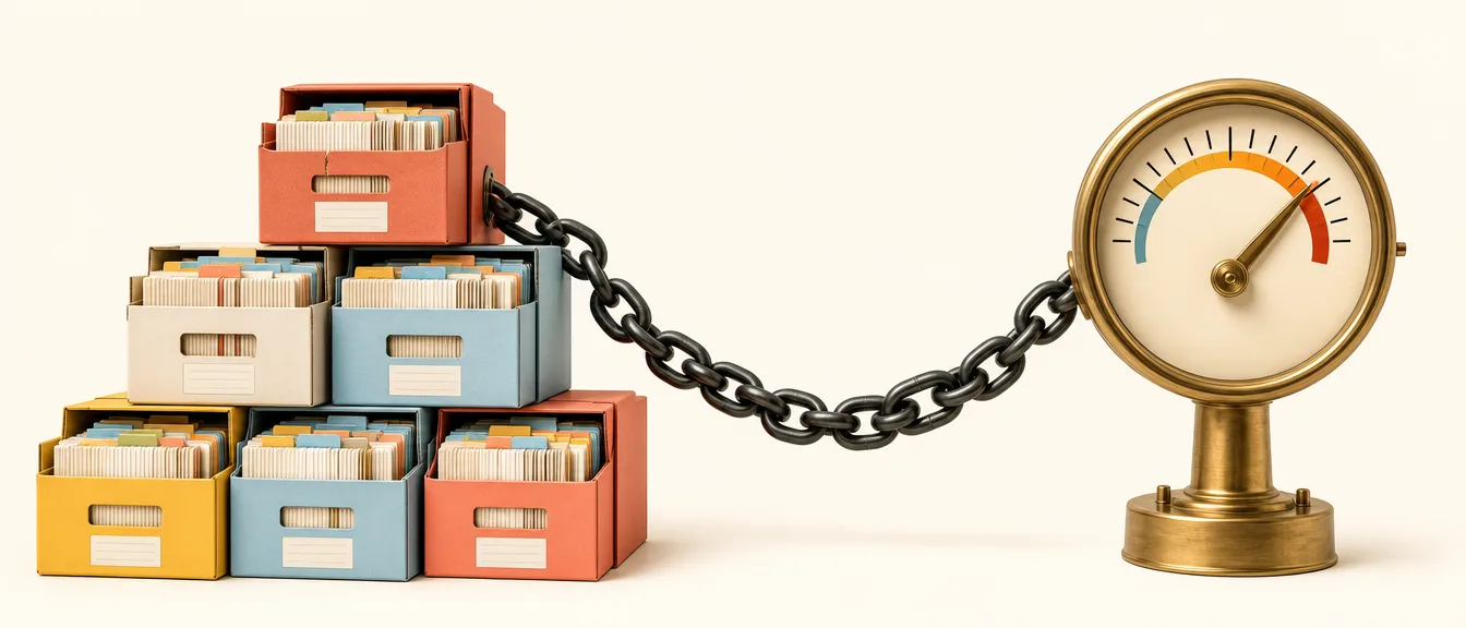 Years of stored records chained to a rising price meter